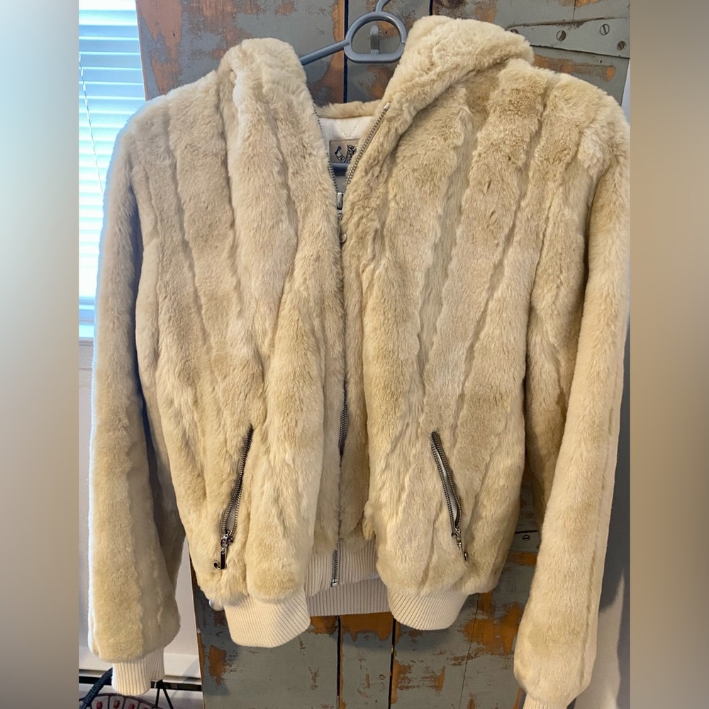 Vintage Juicy Couture faux fur zip-up with hood medium
